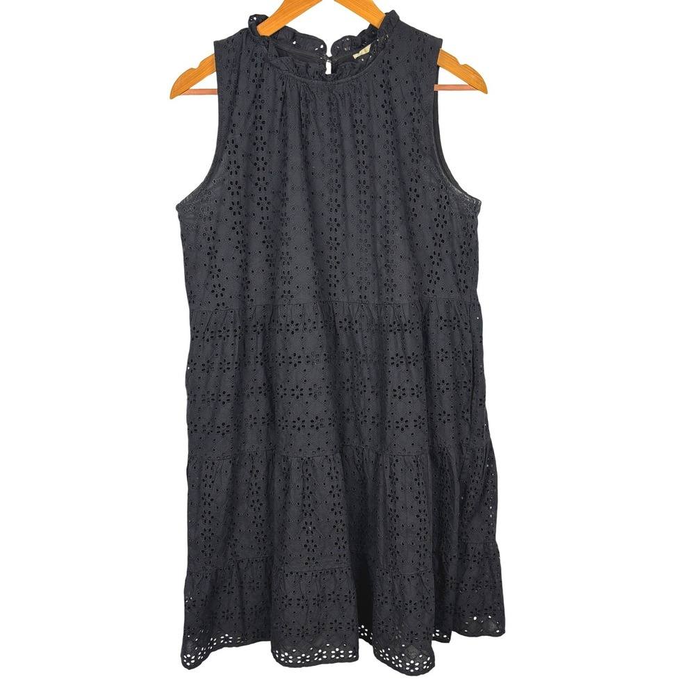 LOFT Womens Sleeveless Cotton Tiered Mini Dress Sz M Black Whimsigoth Feminine - Picture 1 of 12